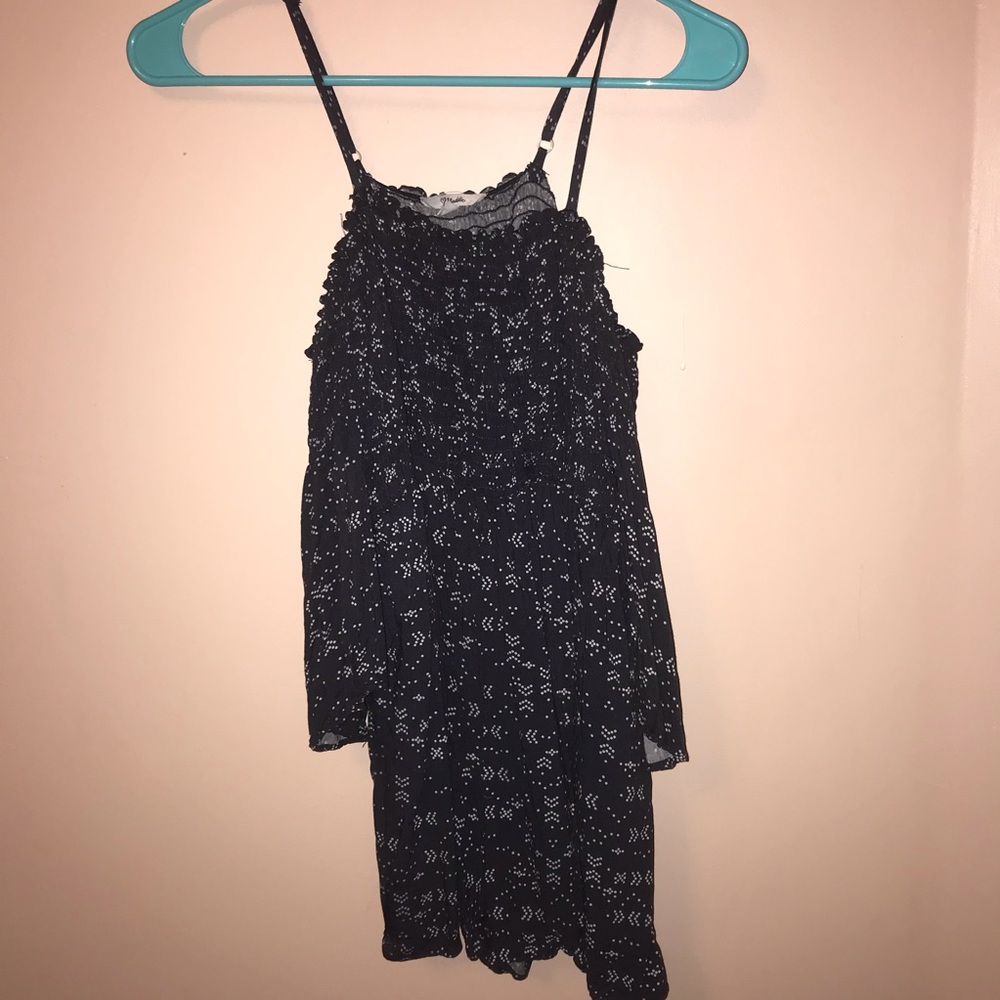 Madewell blue smocked romper with bell sleeves